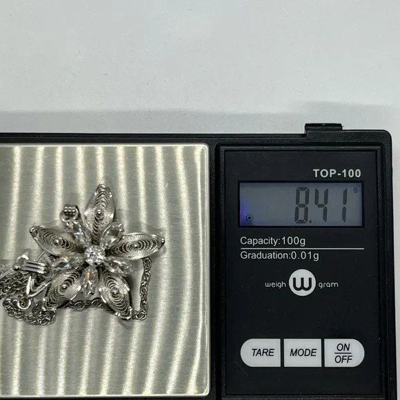 Am Lee sterling silver filigree rhinestone flower adjustable necklace rope chain - Picture 12 of 13